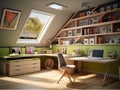 Study and Home Office Room in Attic with Sloping Roof