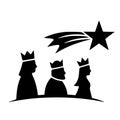 Three Wise Men Journey Silhouette Icon, Magi, Nativity, Epiphany, Christmas, Religious, Camels, Star Royalty Free Stock Photo