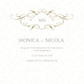 Wedding invitation. Decorative floral frame, monogram.