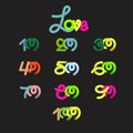 Handwriting of neon light number effect celebrating love concept, anniversary of number 10th-100th year anniversary