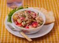 Chicken and potato salad with crackers. Royalty Free Stock Photo