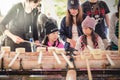 Untitled tourists clean their hands and mouths