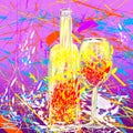 Wine glass and bottle of ink  on abstract background Royalty Free Stock Photo