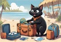 An illustration about black cat named Duffy in vacantion