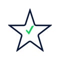 Green Checkmark in Blue Star Outline Isolated on White Background Royalty Free Stock Photo