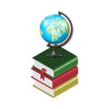 Globe on Stack of Colorful Books, Educational and Global Learning Illustration Royalty Free Stock Photo