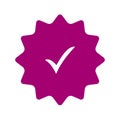 Purple starburst badge with white check mark symbol png Royalty Free Stock Photo