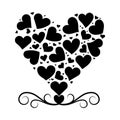 Heart Shape Made of Multiple Small Hearts with Decorative Swirls Romantic Love Symbol Silhouette Design Royalty Free Stock Photo