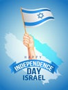 Untitlehappy independence day israel. hand holding israel flag vector illustaration design