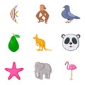 Untouched nature icons set, cartoon style