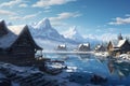 Untouched Nordic village view snow. Generate Ai Royalty Free Stock Photo