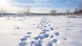 Wild animal footprints on the snow surface.AI Generated