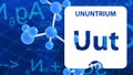 Ununtrium Uut, chemical element sign. 3D rendering isolated on white background. Ununtrium chemical 113 element for science Royalty Free Stock Photo