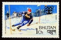 Unused post stamp Bhutan 1976, Slalom Skiing Winter Sports