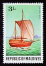 Unused post stamp Maldives 1978, Bandu Odi sailing ship