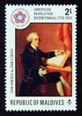 Unused post stamp Maldives 1976, John Hancock by John Singleton Copley Royalty Free Stock Photo