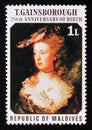 Unused post stamp Maldives 1977, Miss Anne Ford painting Thomas Gainsborough Royalty Free Stock Photo