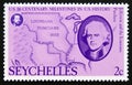 Unused post stamp Seychelles 1976, Jefferson and map of Louisiana purchase Royalty Free Stock Photo