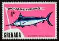 Unused postage stamp Grenada 1975, Blue Marlin fish, Makaira nigricans