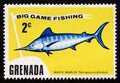 Unused postage stamp Grenada 1975, White Marlin fish, Makaira albida Royalty Free Stock Photo