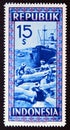 Unused postage stamp Republic Indonesia 1949, Workers Harbor scene Royalty Free Stock Photo