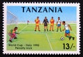 Unused postage stamp Tanzania 1990, penalty kick Italy