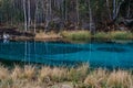 Unussual blue lake in Altay Mountains. Russia.