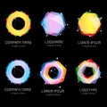 Unusual abstract geometric shapes vector logo set. Circular, polygonal colorful logotypes collection on the black