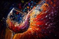 Unusual aspect wine glass colorful abstract. AI generated