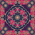 Unusual bandana print in mongolian style with flowers - mandala and beautiful ornament.