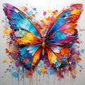 Unusual beauty: A color butterfly with paint splatters and graff