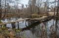 Wooden bridge across the river. Russia Royalty Free Stock Photo