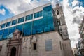 Unusual building of glass and combined with old architecture. Havana, Cuba. Royalty Free Stock Photo