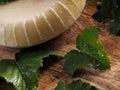 Cheese with currant leaves