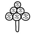 Unusual Christmas tree with balls with snowflakes. Black silhouette on a white background.