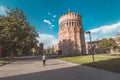 Unusual Church of the Holy Archangels in the shape of a cylinder is located in the Catholic Royalty Free Stock Photo