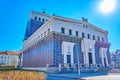 Unusual modern Church of the Most Sacred Heart of Our Lord in the park in Vinorhady district in Prague, Czech Republic Royalty Free Stock Photo