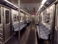 Empty Subway Car, No Passengers, Riding Transit Alone, NYC, NY, USA Royalty Free Stock Photo
