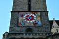 Unusual clock on the tower of the Black Church in Brasov, Romania