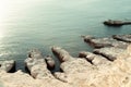 Unusual coastline - protrusion of white sandstone cliff