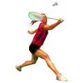 Unusual colorful triangle background. Geometric polygonal professional female badminton player