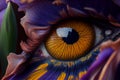 Unusual concept, close up high detail eye ball within iris flower