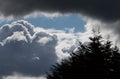 Billowing grey white clouds with blue sky. Stormy weather. Royalty Free Stock Photo