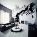 Unusual creative interior design of the living room in red black white colors Royalty Free Stock Photo