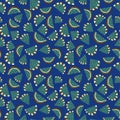 Unusual dark colors fruit slices on deep blue seamless pattern vector