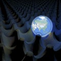 Unusual depiction of glowing planet earth in an egg carton box, asia in view Royalty Free Stock Photo