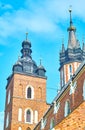 The bell towers of St. Mary`s Basilica in Krakow, Poland Royalty Free Stock Photo