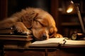 Unusual Dog asleep reading. Generate Ai