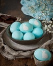 Unusual Easter on dark old background. Concept of new life, rebirth. Rustic style
