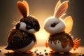 Unusual Easter symbols, fluffy white rabbit-fish creatures. AI generated illustration